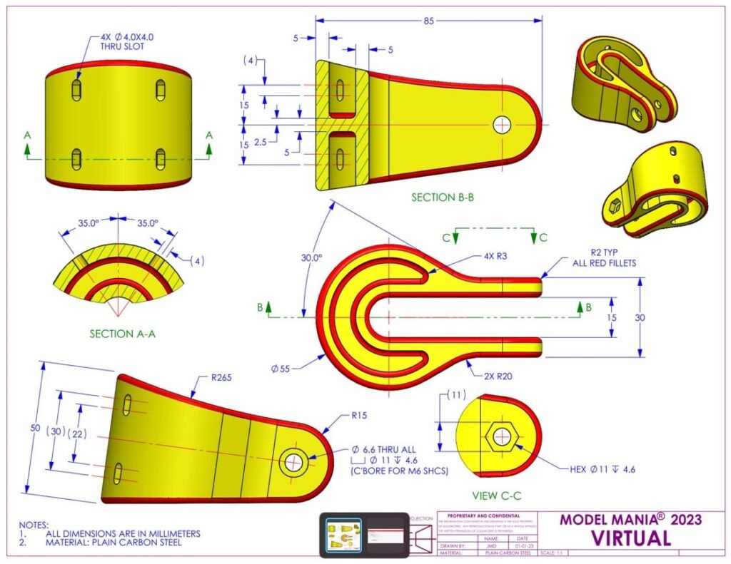 Projeto CAD produzido no SOLIDWORKS em 16 minutos, apresentado durante o concurso Model Mania 2023.