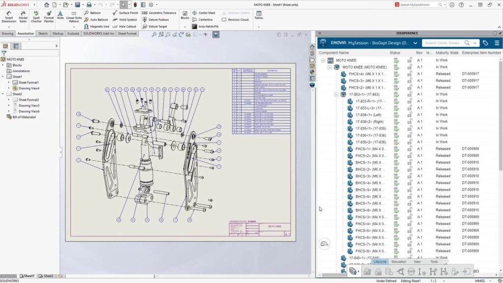 A imagem mostra a interface do 3DEXPERIENCE Works, solução em nuvem da Dassault Systèmes. O objetivo da imagem é demonstrar o fluxo de trabalho da área de desenvolvimento de produtos de forma modernizada a partir da ferramenta.