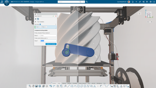 Imagem que mostra o software SOLIDWORKS CAD 3D sendo executado.
