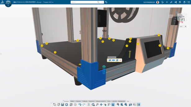 Imagem que mostra o software SOLIDWORKS CAD 3D sendo executado.