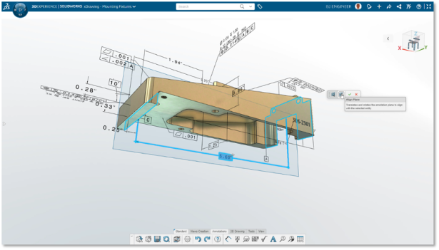 Imagem que mostra o software SOLIDWORKS CAD 3D sendo executado.