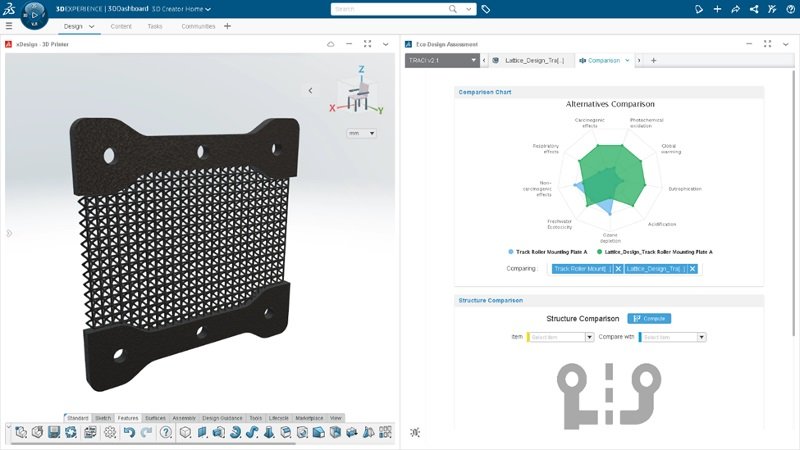 A imagem mostra a interface do SOLIDWORKS CAD 3D com as ferramentas CAD.