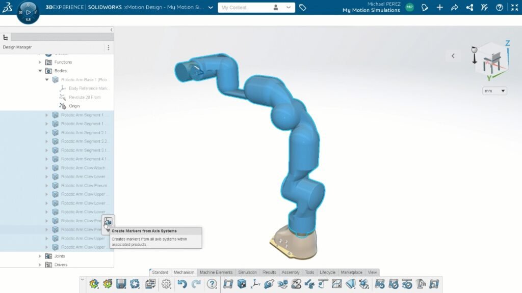 A imagem apresenta a interface do 3D Motion Creator, desenhando uma peça.