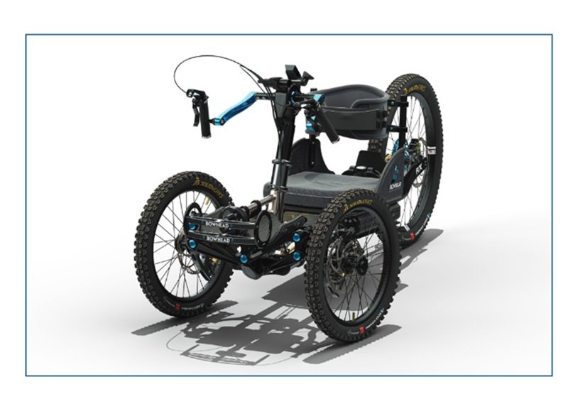 A imagem apresenta um projeto CAD 3D de uma bicicleta, feita dentro do SOLIDWORKS. O fundo é branco.