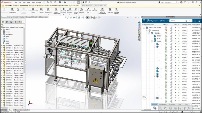 A imagem apresenta a interface do SOLIDWORKS CAD 3D, com a ferramenta Pack and Go em execução no 3DDrive.
