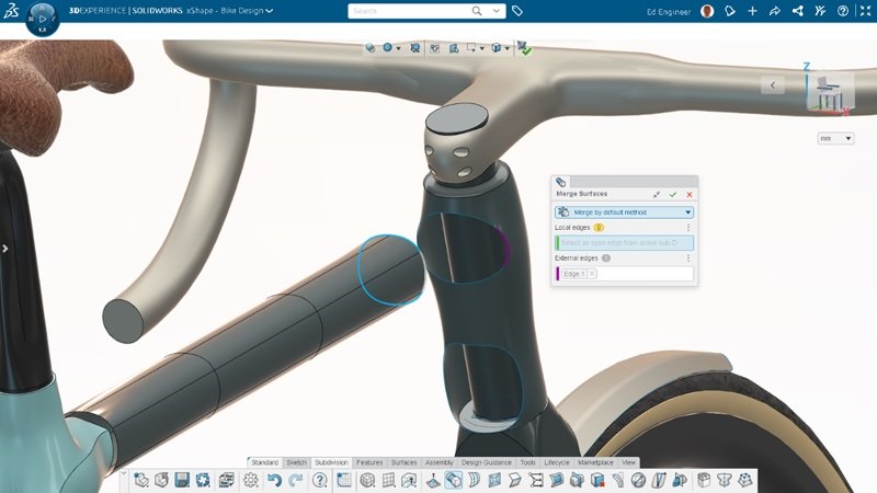 A imagem apresenta a interface do SOLIDWORKS CAD 3D, no ambiente de modelagem.