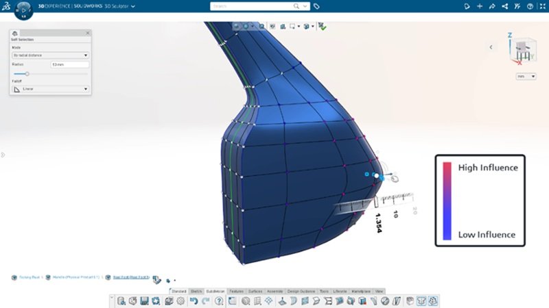 A imagem apresenta a interface do SOLIDWORKS CAD 3D, no ambiente de modelagem.