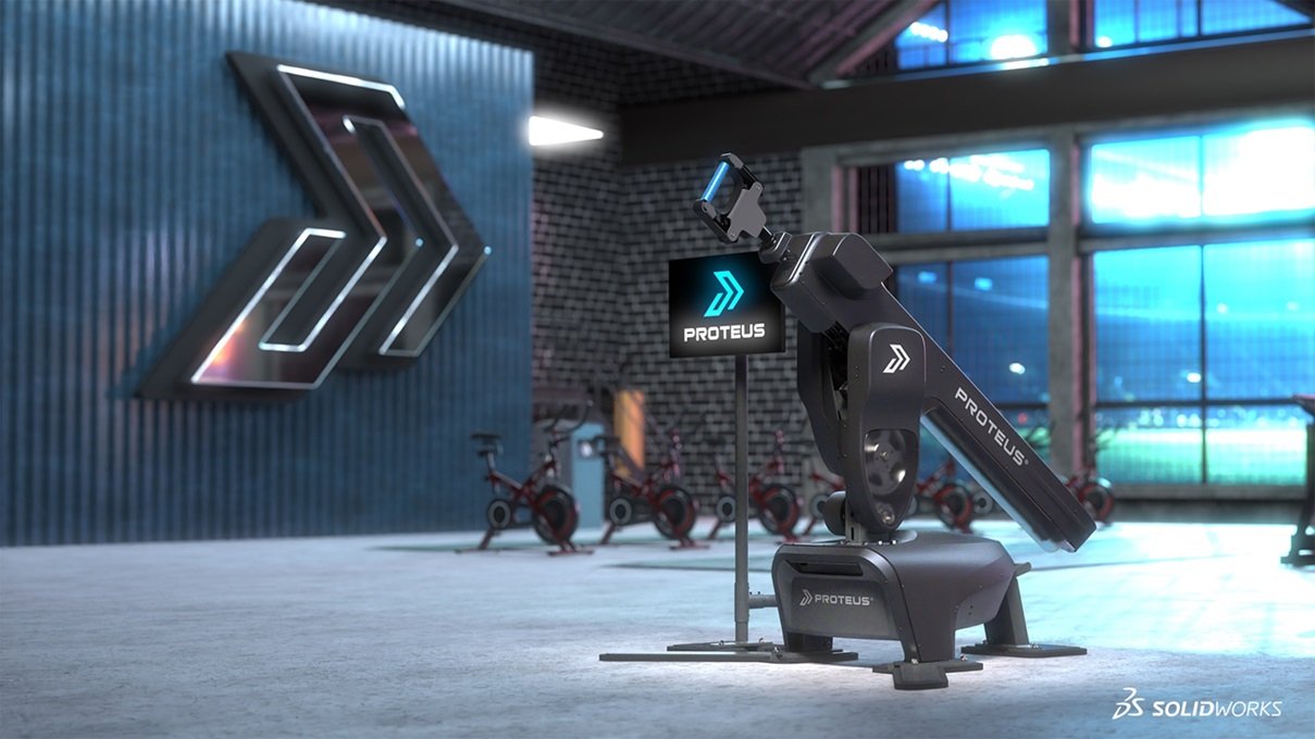 A imagem apresenta, de forma centralizada, uma máquina da marca Proteus. A máquina está aparentemente em um local de academia.
