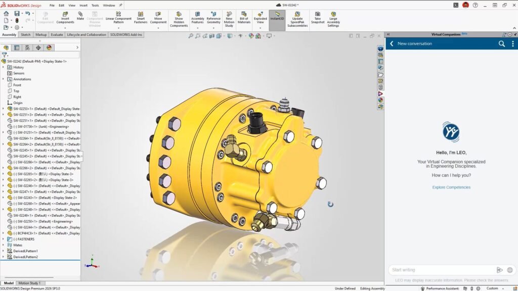 Interface LEO no SOLIDWORKS, novidade presente no SOLIDWORKS 2026 SP3