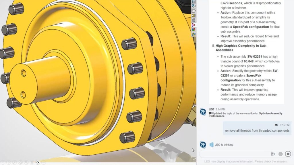 Simplificação automática de roscas, novidade presente no SOLIDWORKS 2026 SP3