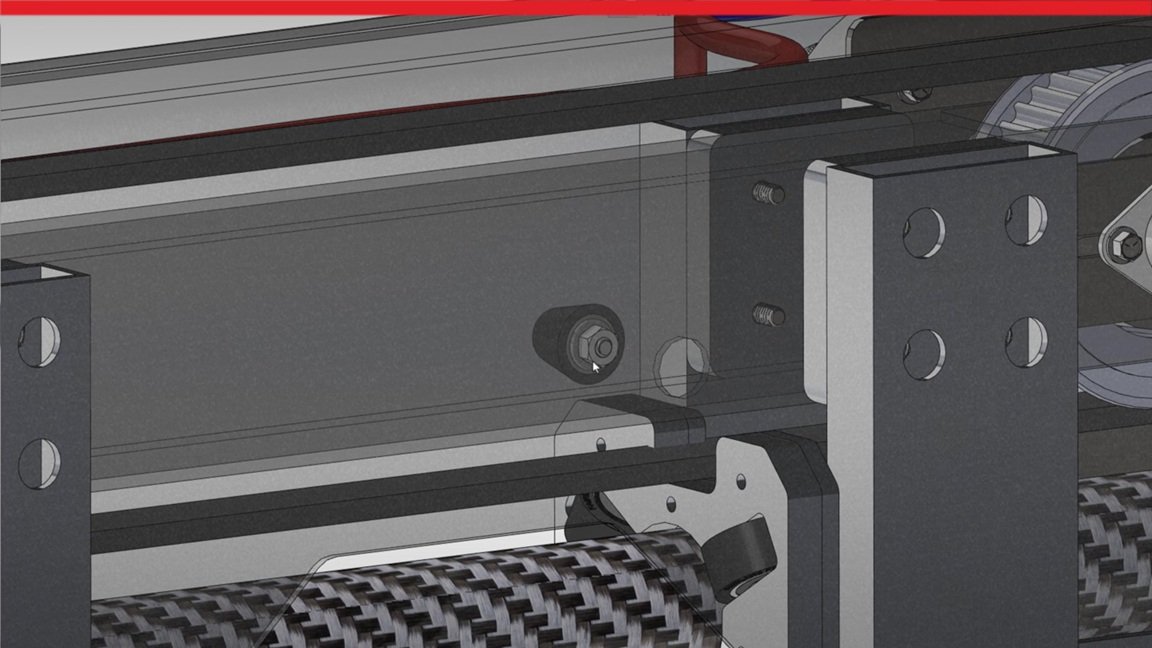 Conjunto mecânico no SOLIDWORKS com assistência de IA no projeto.